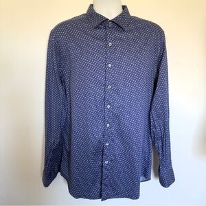 Bugatchi Men's Long Sleeve Button-Up Shirt, Shaped Fit, Size XL Navy Blue